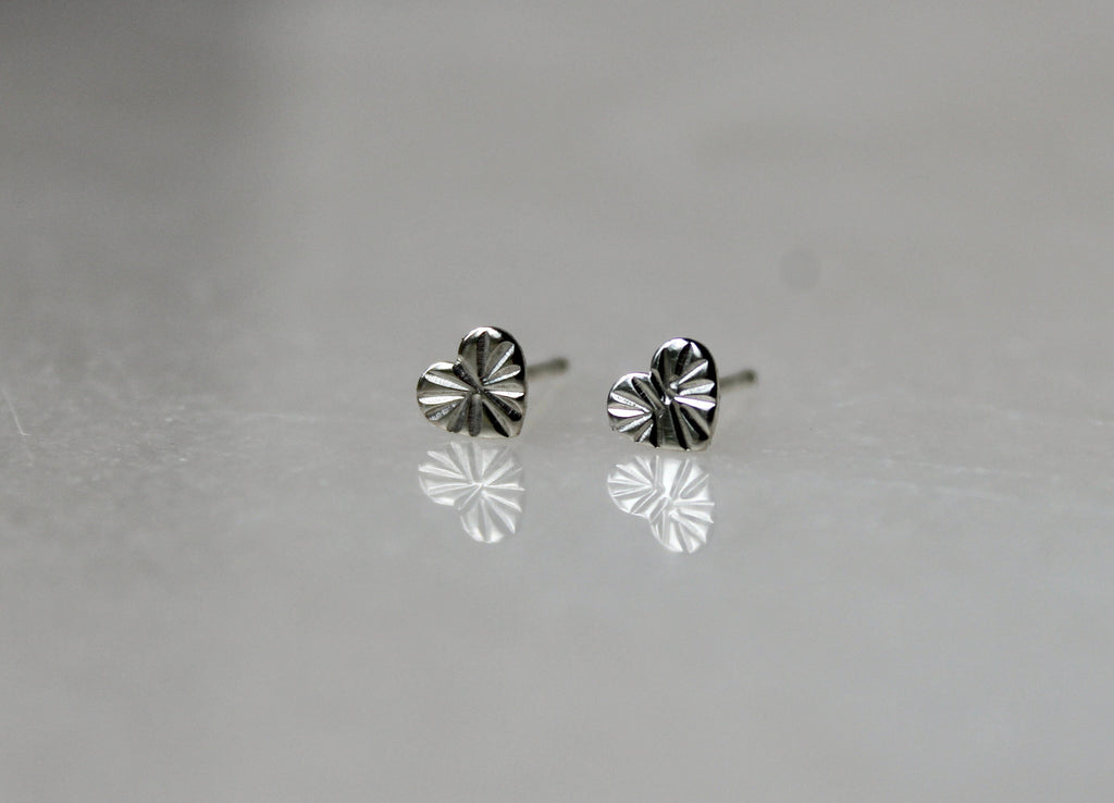 Hammered Sterling Silver Heart Stud Earrings, 5mm
