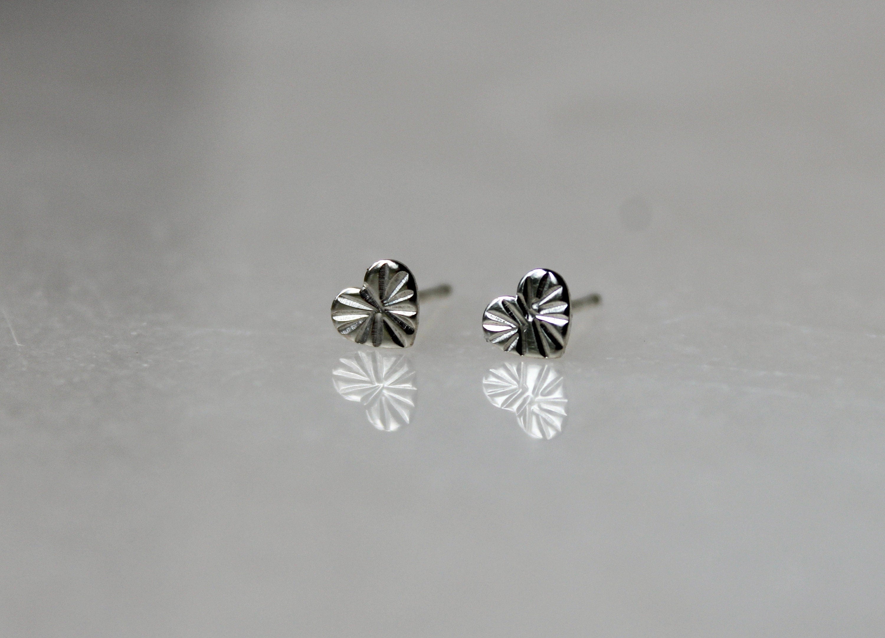 Hammered Sterling Silver Heart Stud Earrings, 5mm