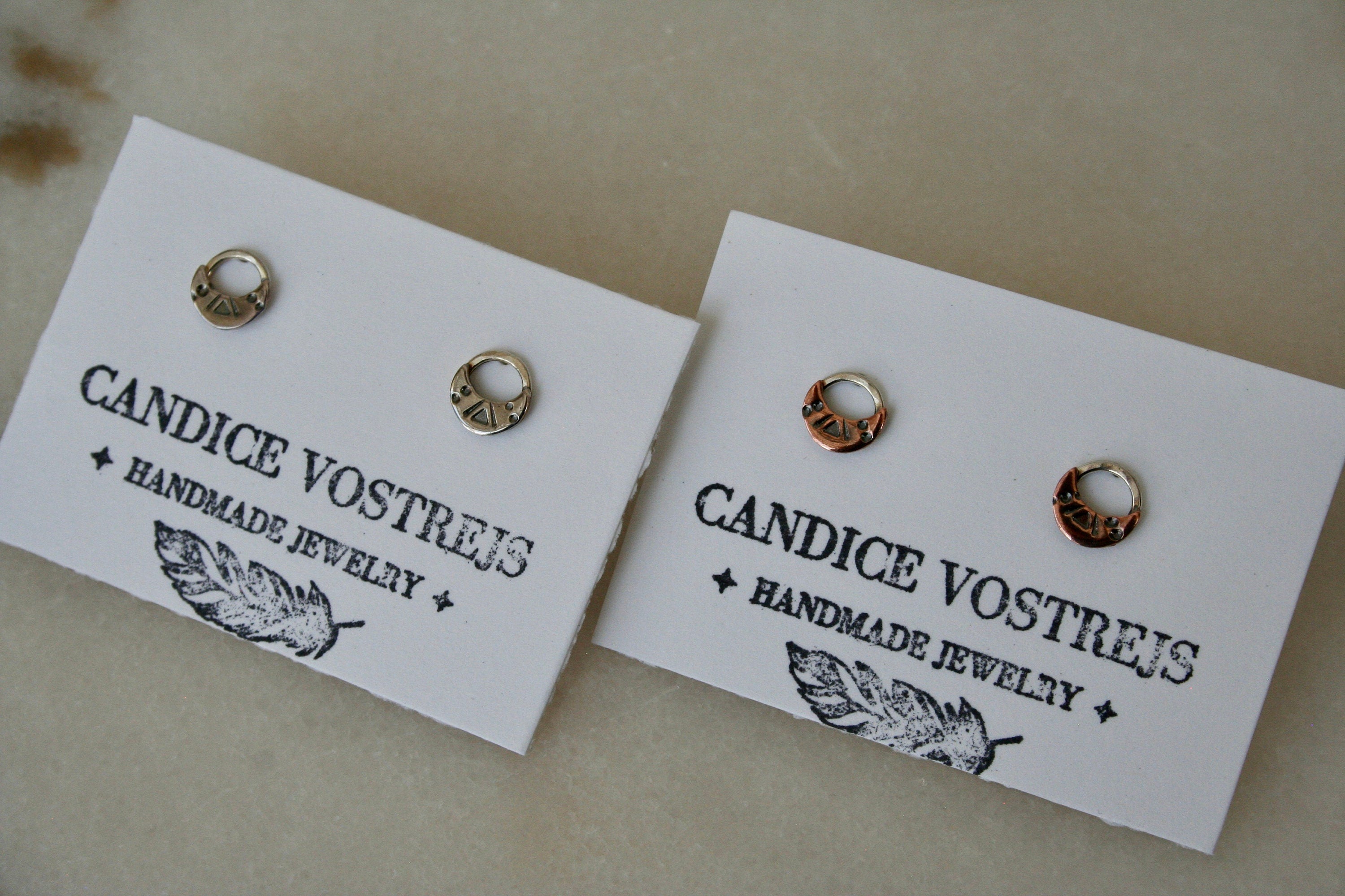 Brass and Silver unique Moon shapes design Stud earrings, Stamped Gold Moon Studs, Rustic Brass Jewelry, Open Circle Earrings, Western