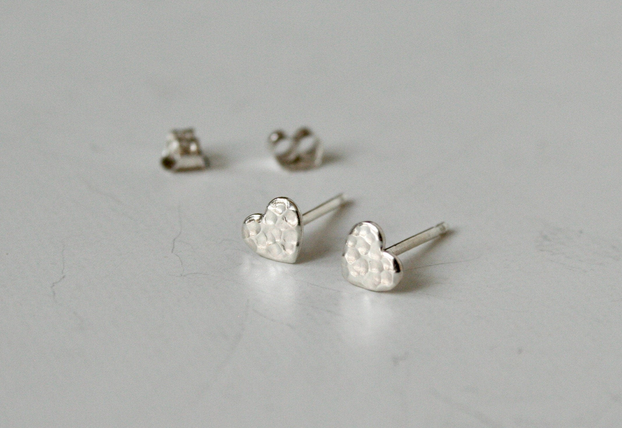 Hammered Sterling Silver Heart Stud Earrings, Tiny 5mm