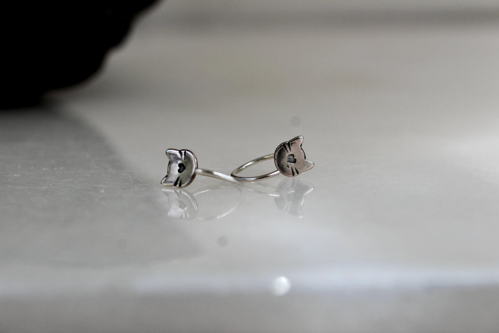 Cat Huggie Hoop Earrings, Backless Sleeper Earrings, Gift for Cat Lady, Kitty Jewelry, Small Cat Earrings, Silver Hoops, Fun Girls Earrings