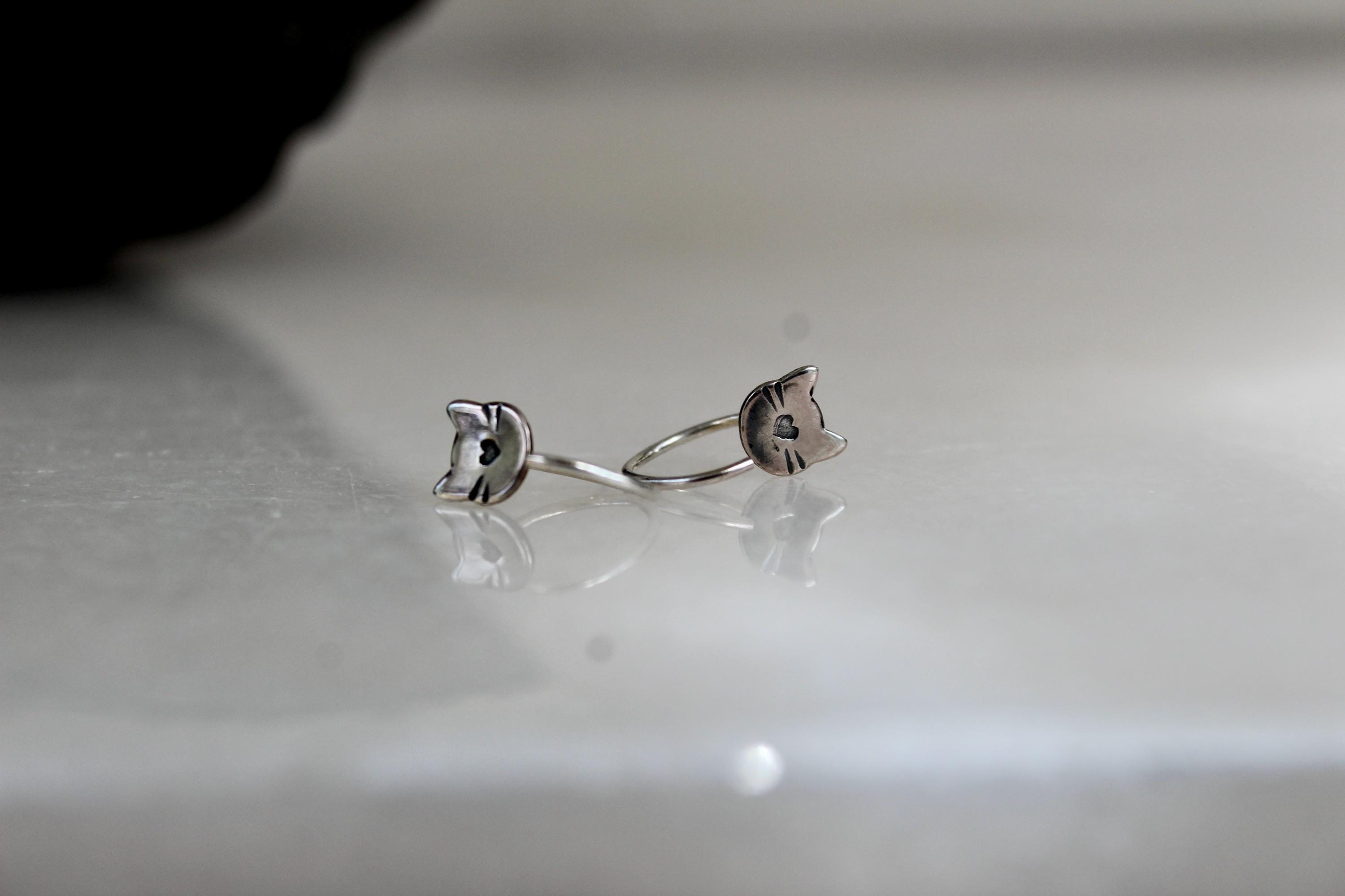 Cat Huggie Hoop Earrings, Backless Sleeper Earrings, Gift for Cat Lady, Kitty Jewelry, Small Cat Earrings, Silver Hoops, Fun Girls Earrings