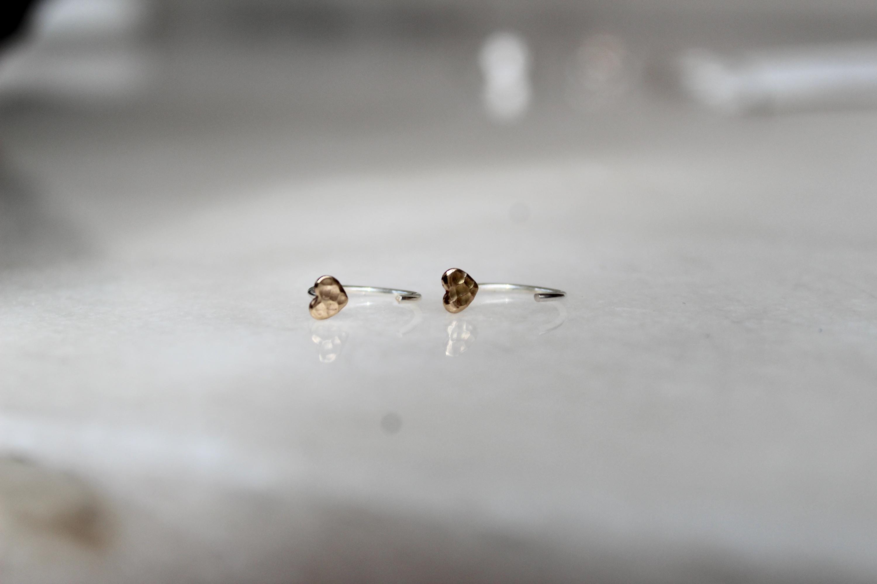 14k Gold Filled Heart Huggie Earrings, Sterling Silver Wires