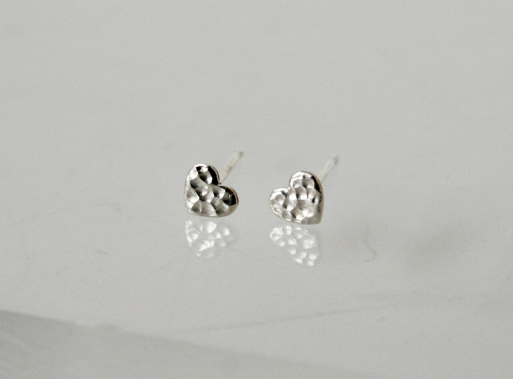 Hammered Sterling Silver Heart Stud Earrings, Tiny 5mm