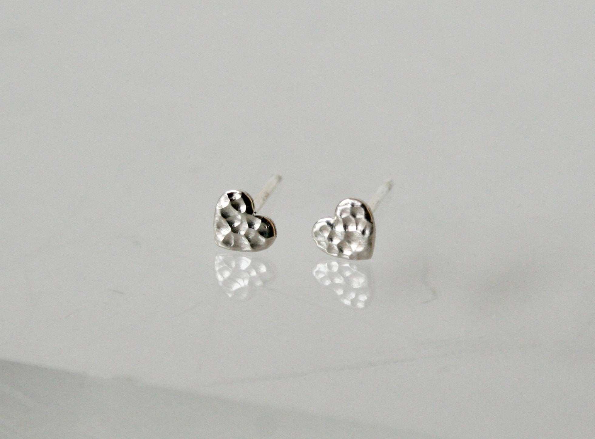 Hammered Sterling Silver Heart Stud Earrings, Tiny 5mm