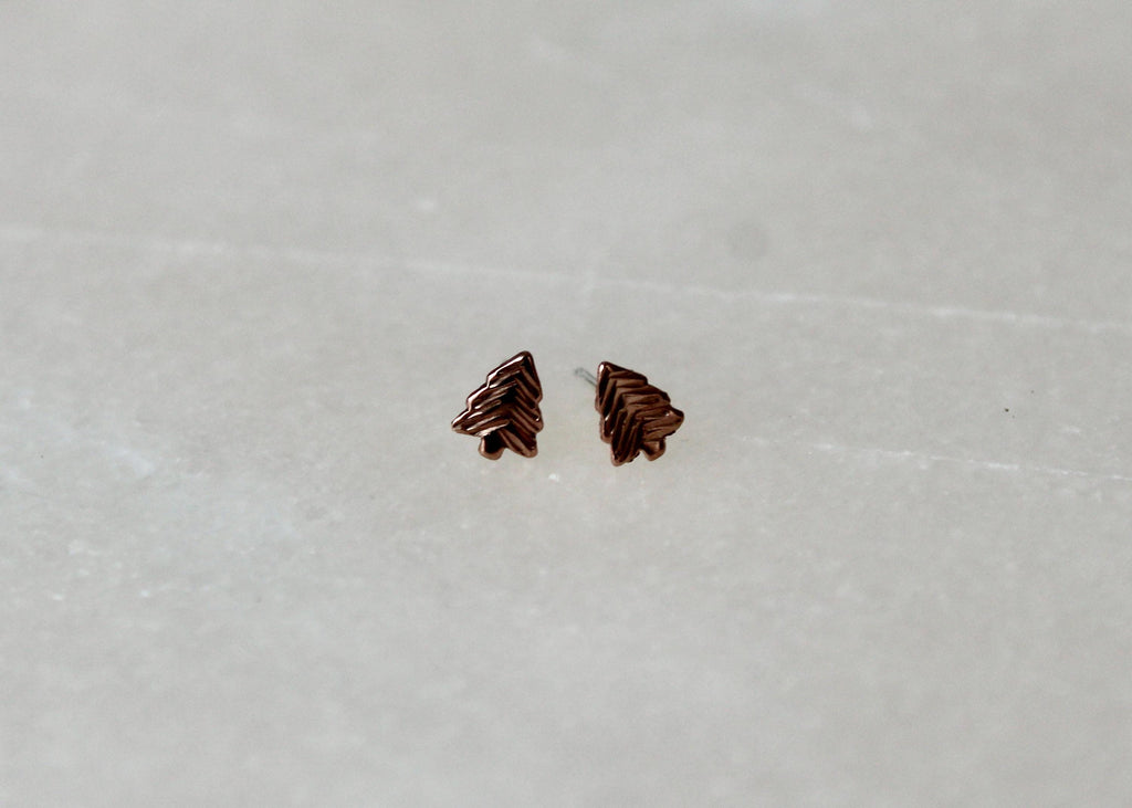 Rose Gold Filled Pine Tree Earrings, Small Tree Studs, 14k Rose Gold Filled Jewelry, Nature Earrings, Lightweight Studs, Gift for Friend
