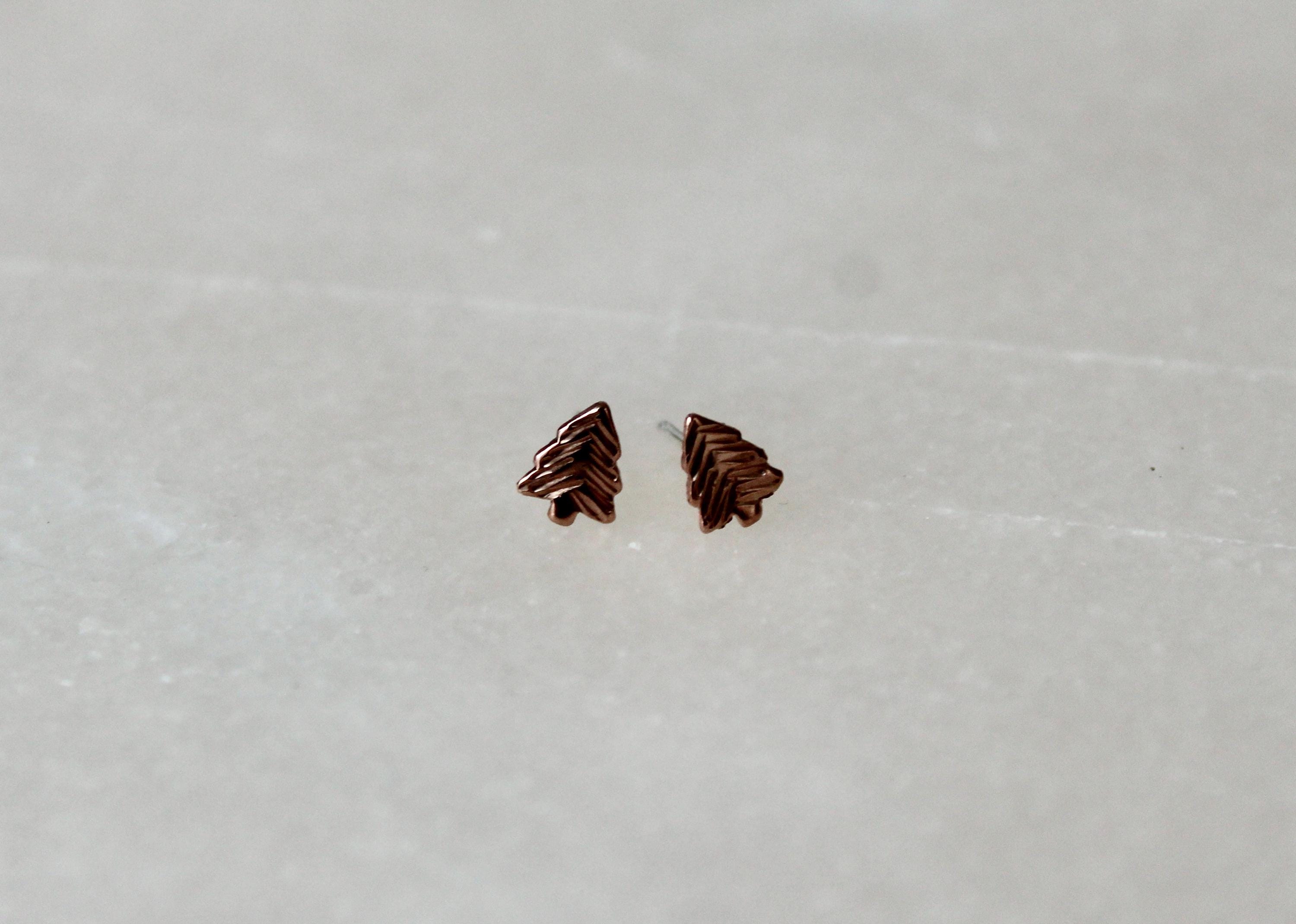 Rose Gold Filled Pine Tree Earrings, Small Tree Studs, 14k Rose Gold Filled Jewelry, Nature Earrings, Lightweight Studs, Gift for Friend