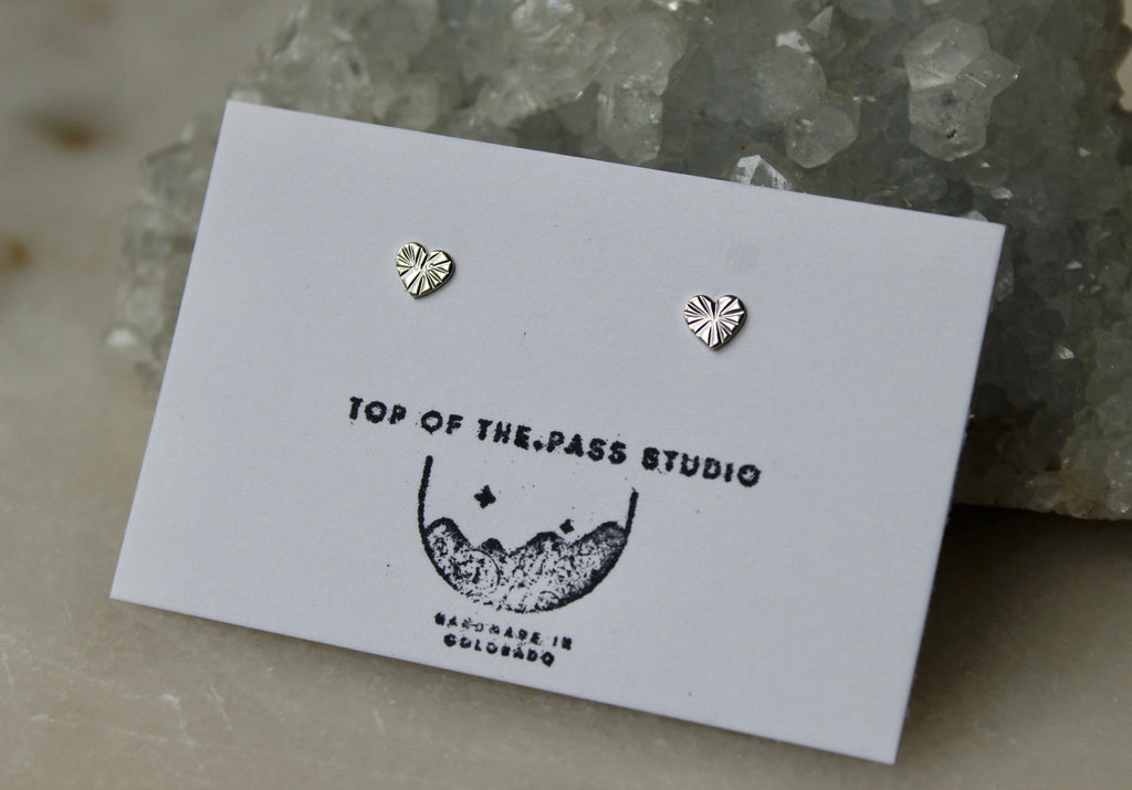 Hammered Sterling Silver Heart Stud Earrings, 5mm