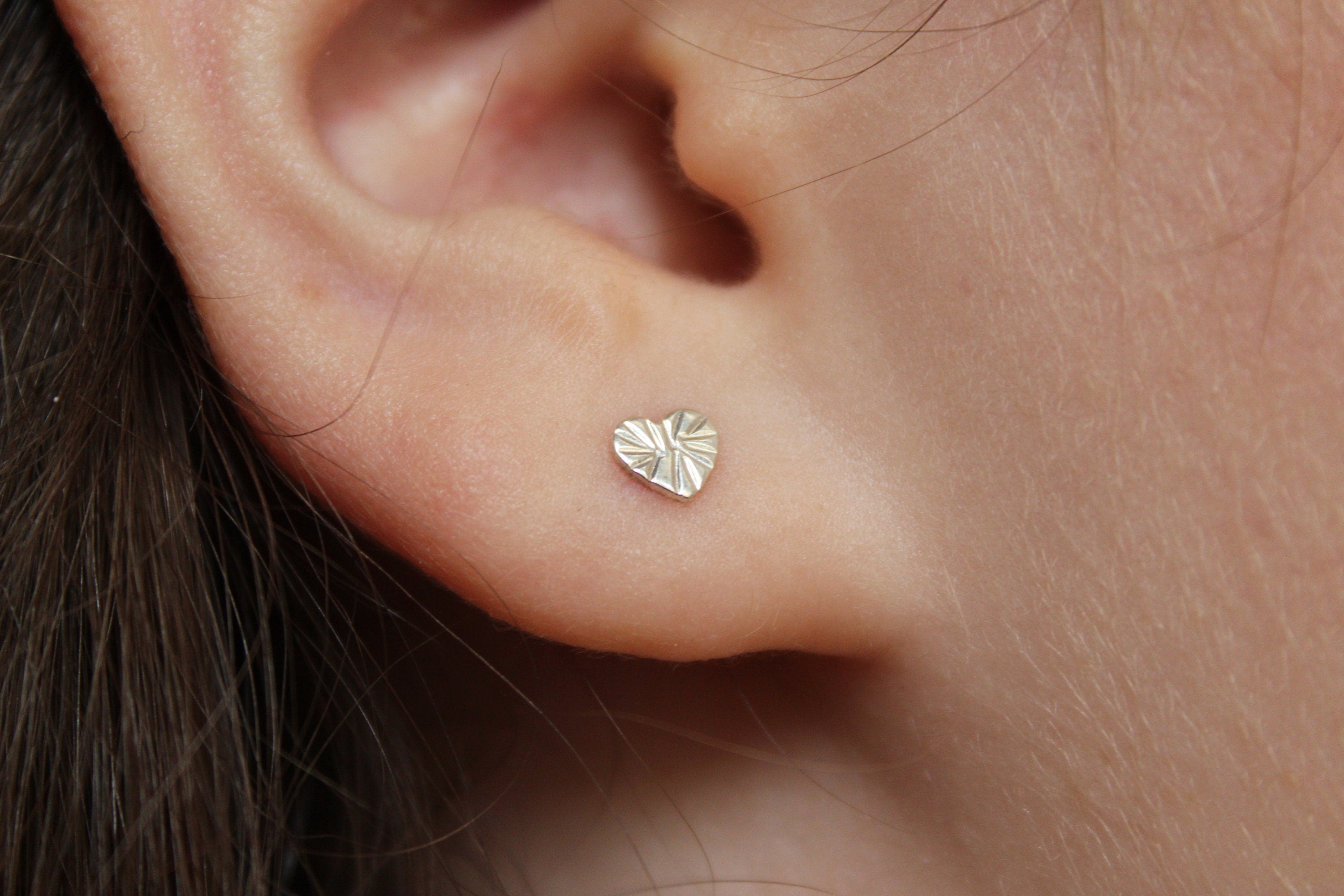 Hammered Sterling Silver Heart Stud Earrings, 5mm