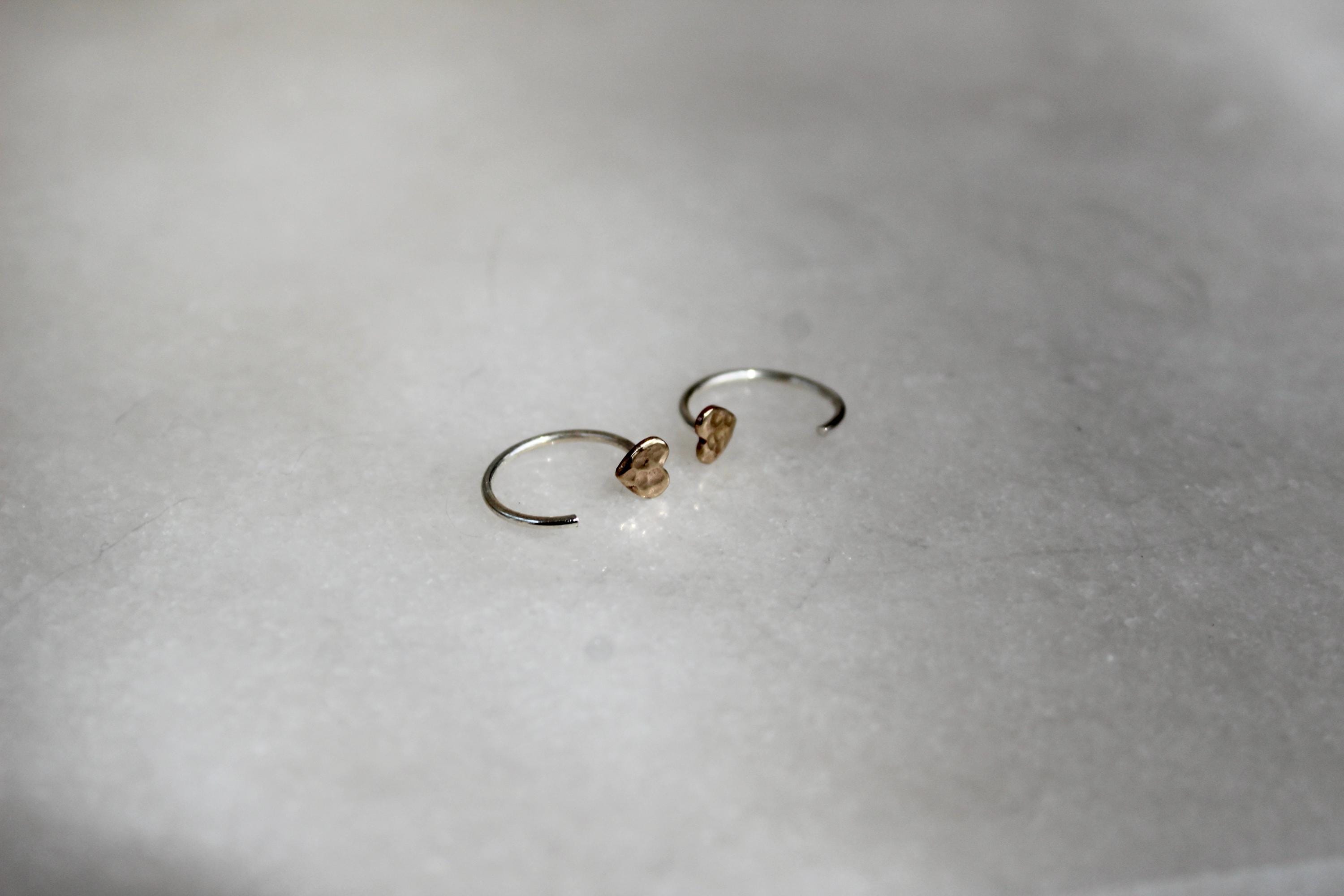 14k Gold Filled Heart Huggie Earrings, Sterling Silver Wires